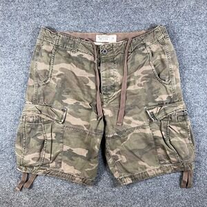VTG Abercrombie & Fitch Camo Cargo Shorts Mens 36 Green Drawstring Y2K